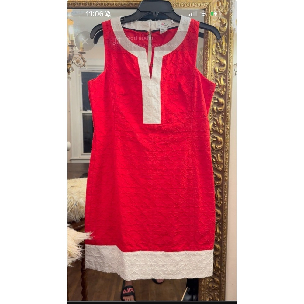 Vineyard Vines Red White Shift Dress Size 8 Textured Sleeveless Preppy - Picture 7 of 13